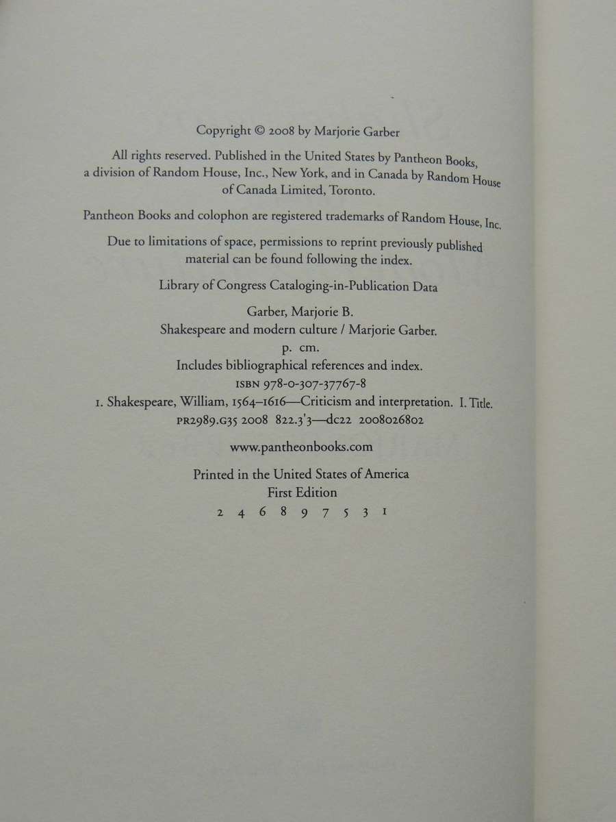 Shakespeare And Modern Culture- Marjorie Garber