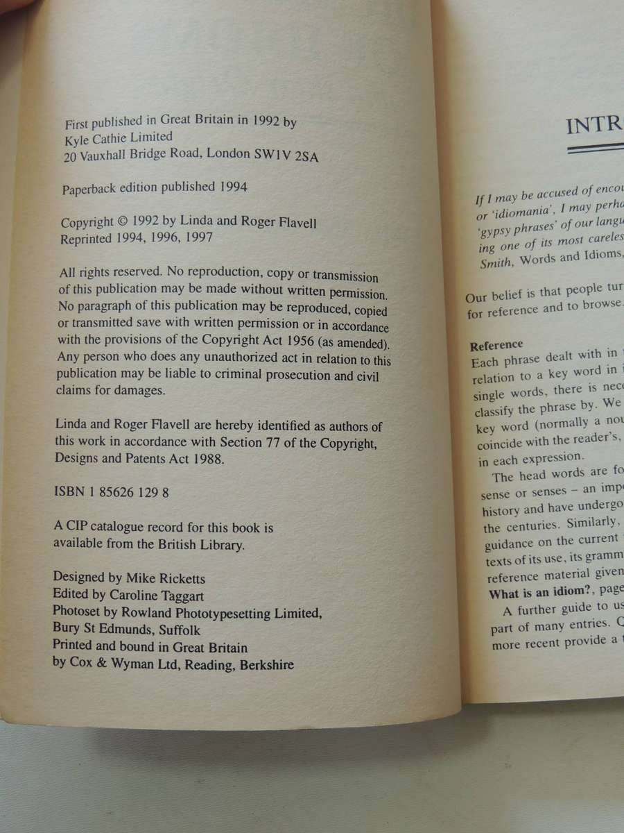 Dictionary Of Idioms And Their Origins- Linda & Roger Flavell