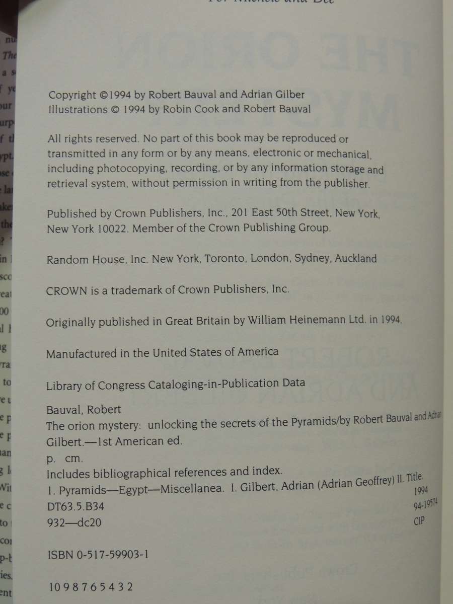 The Orion Mystery: Unlocking The Secrets Of The Pyramids - Robert Bauval & Adrian Gilbert