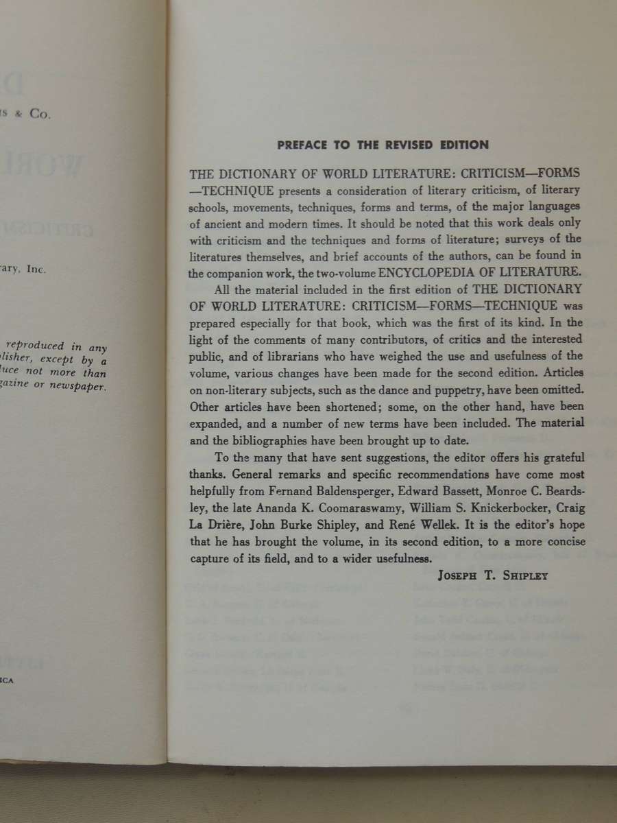 Dictionary Of World Literature - ed Joseph T. Shipley