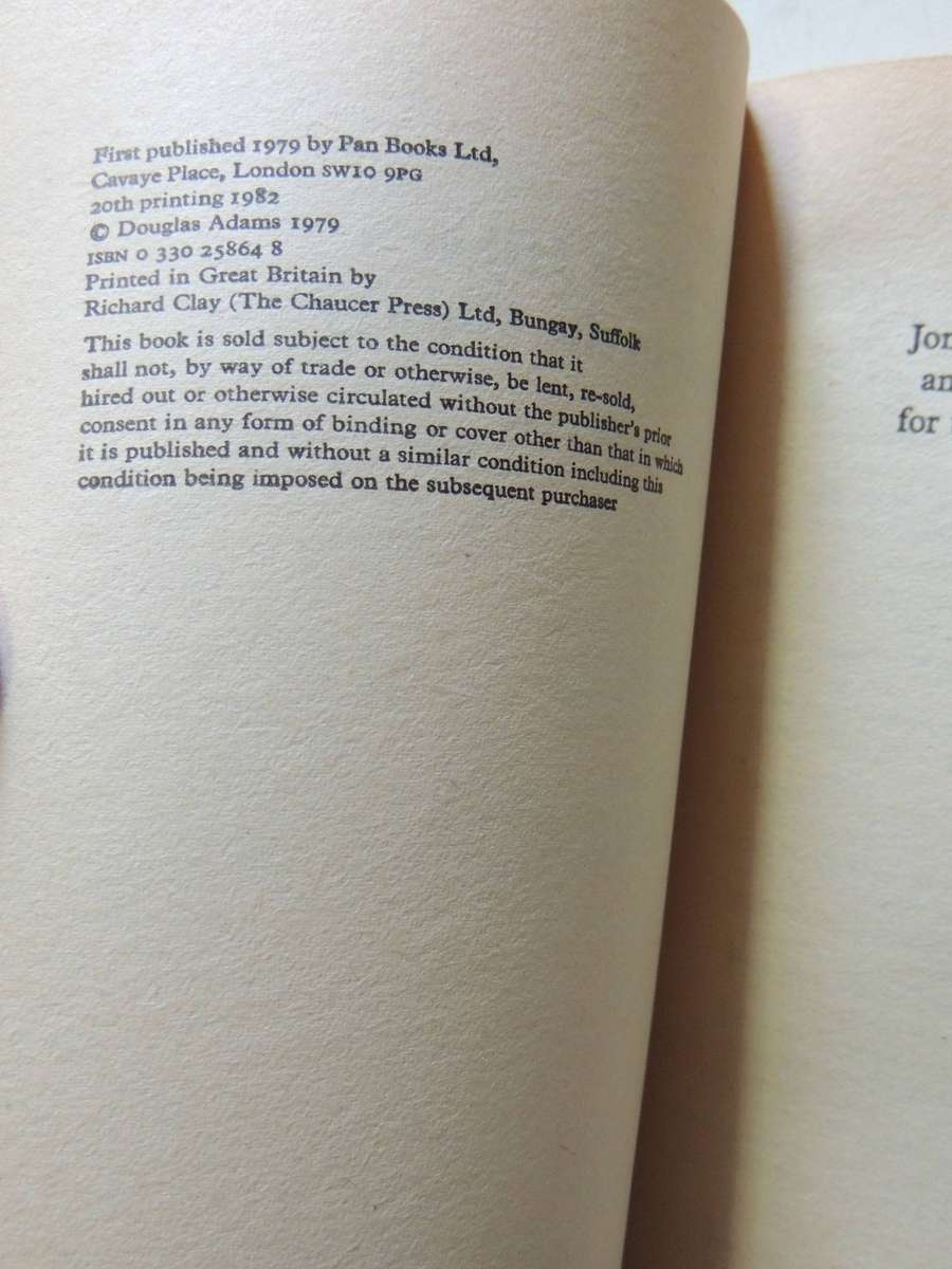 The Hitchhiker's Guide To The Galaxy (1st P/B Edition 20th Printing)-  Douglas Adams