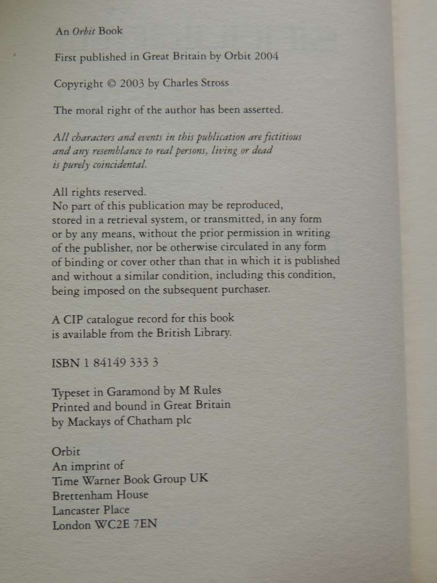 Singularity Sky - Charles Stross  1st British Ed 2004, Author's 1st Novel Hard Cover  First Edition