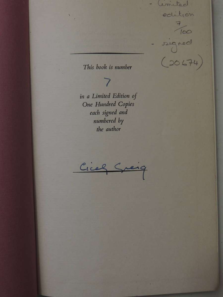 Ivy Compton-Burnett: A Memoir - Cicely Greig   Signed Limited Edition 7/100