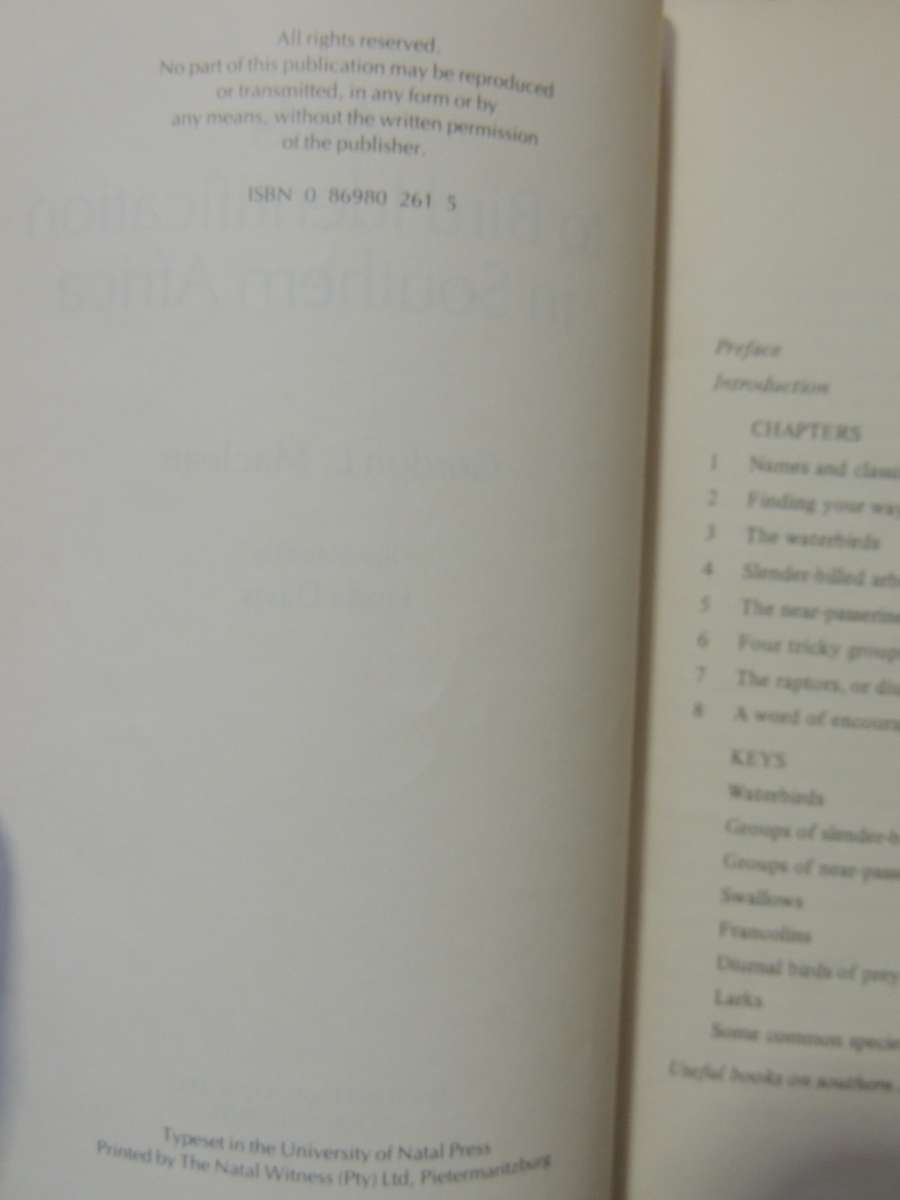 Aids To Bird Identification In Southern Africa - Gordon Maclean