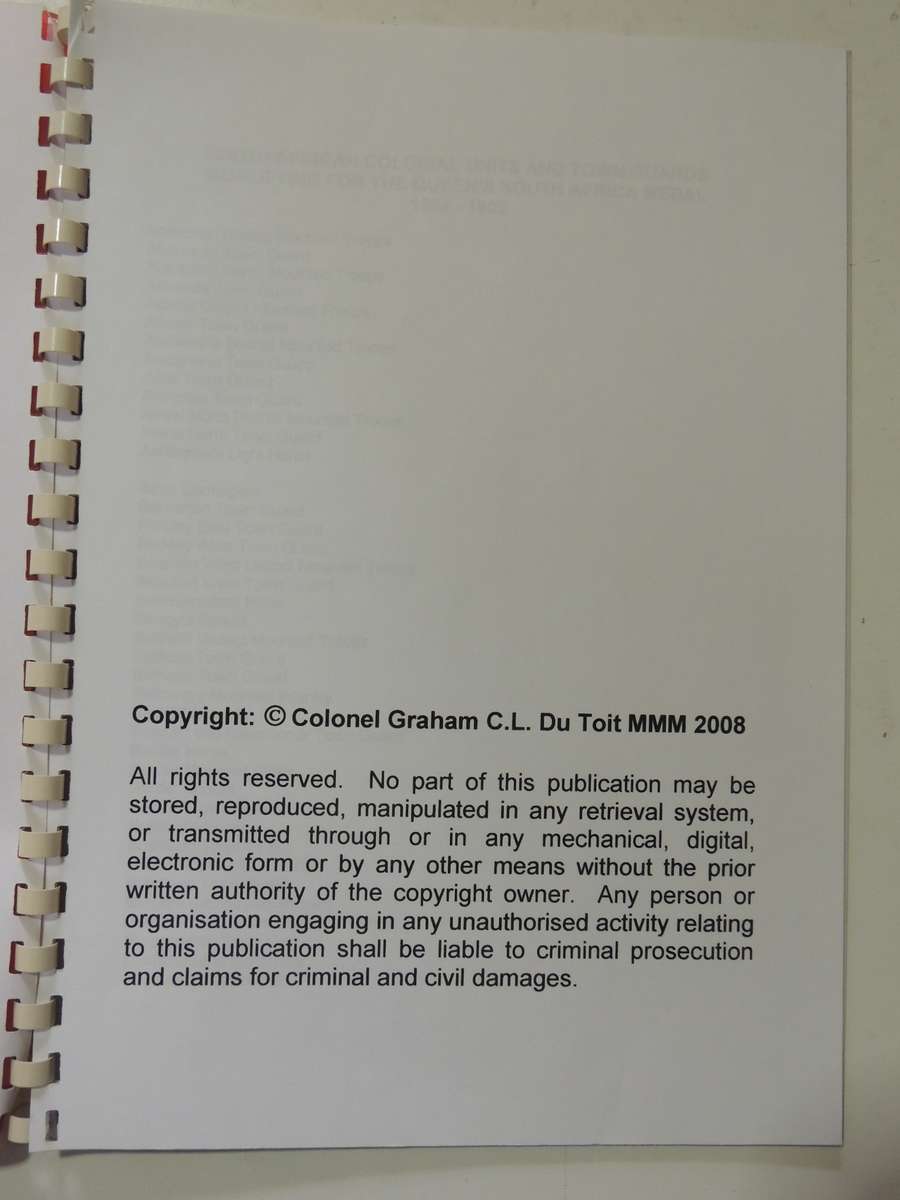 South African Colonial Units And Townguards That Qualified For The Queen's South Africa Medal