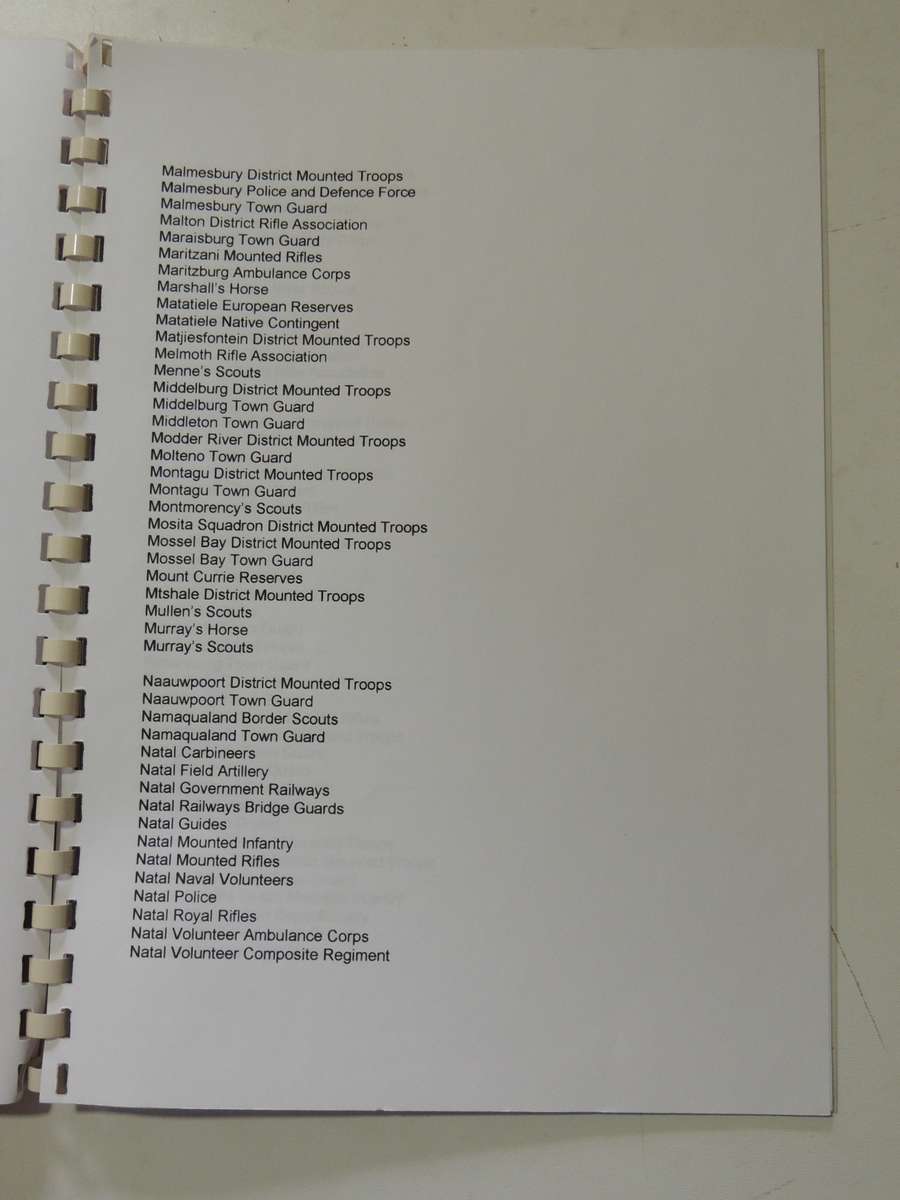 South African Colonial Units And Townguards That Qualified For The Queen's South Africa Medal