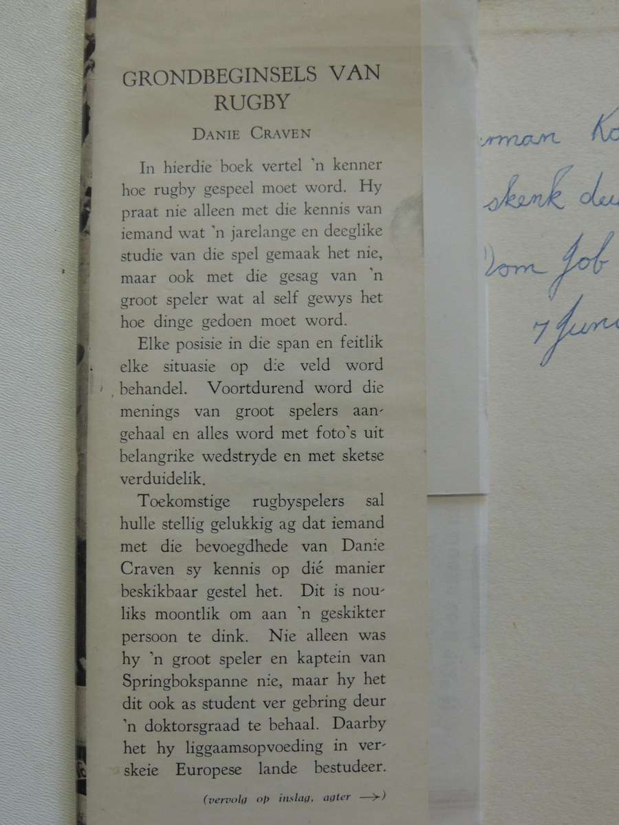 Die Grondbeginsels Van Rugby - Danie Craven   Scarce 1948