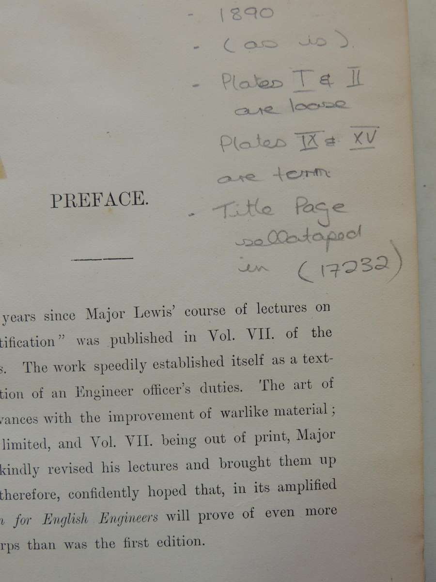 Royal Engineers Institute: Permanent Fortification For English Engineers 1890  JF Lewis RE