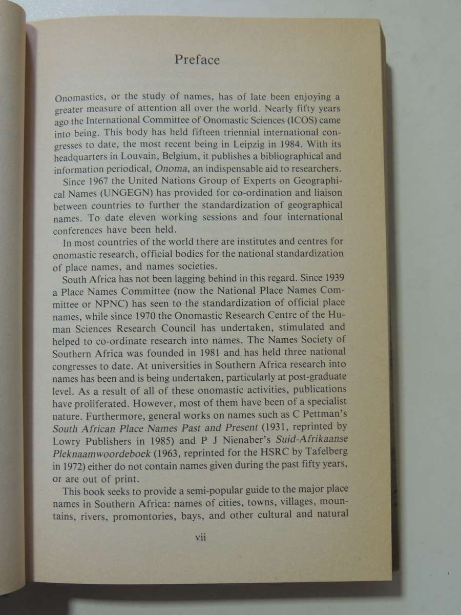 Dictionary Of Southern African Place Names  - P.E. Raper    (1st Edition 1987)