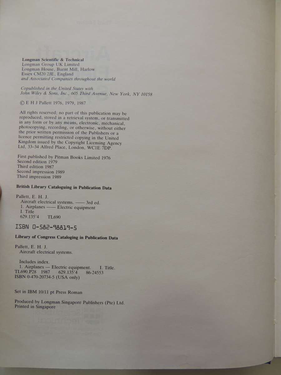 Aircraft Electrical Systems, 3rd Edition - EHJ Pallett
