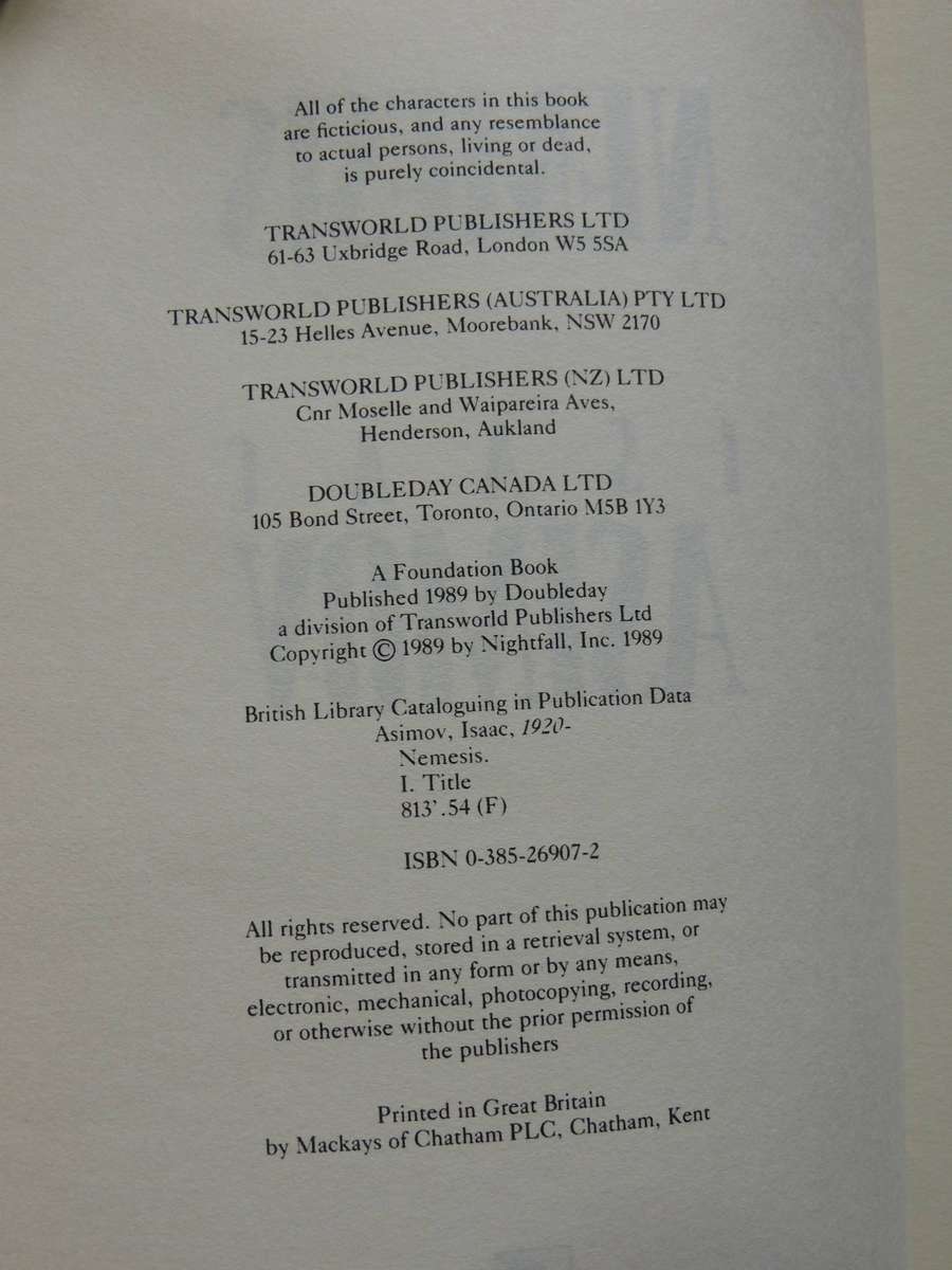Nemesis -  Isaac Asimov     (1st UK Edition 1989)