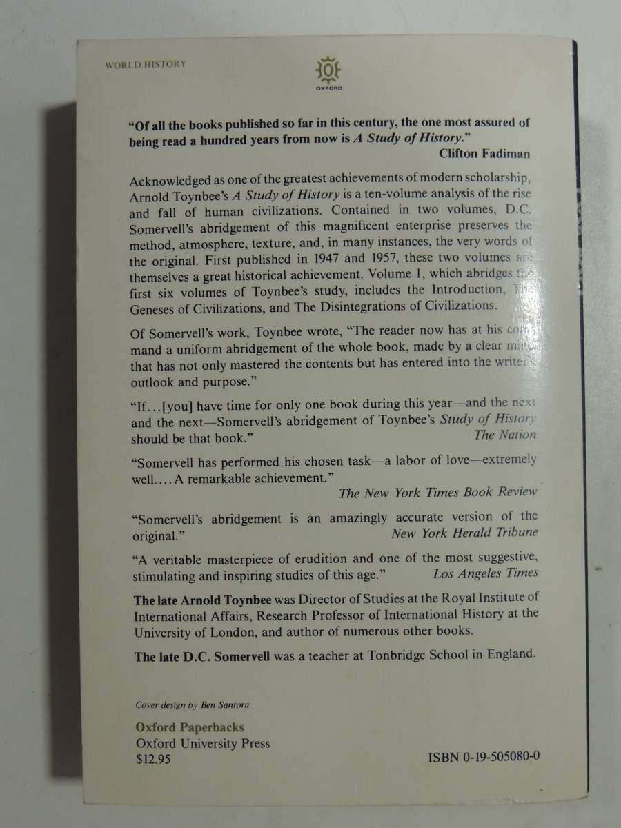 A Study Of History: Abridgement Of Volumes I-VI (By D.C. Somervell) - Arnold J. Toynbee