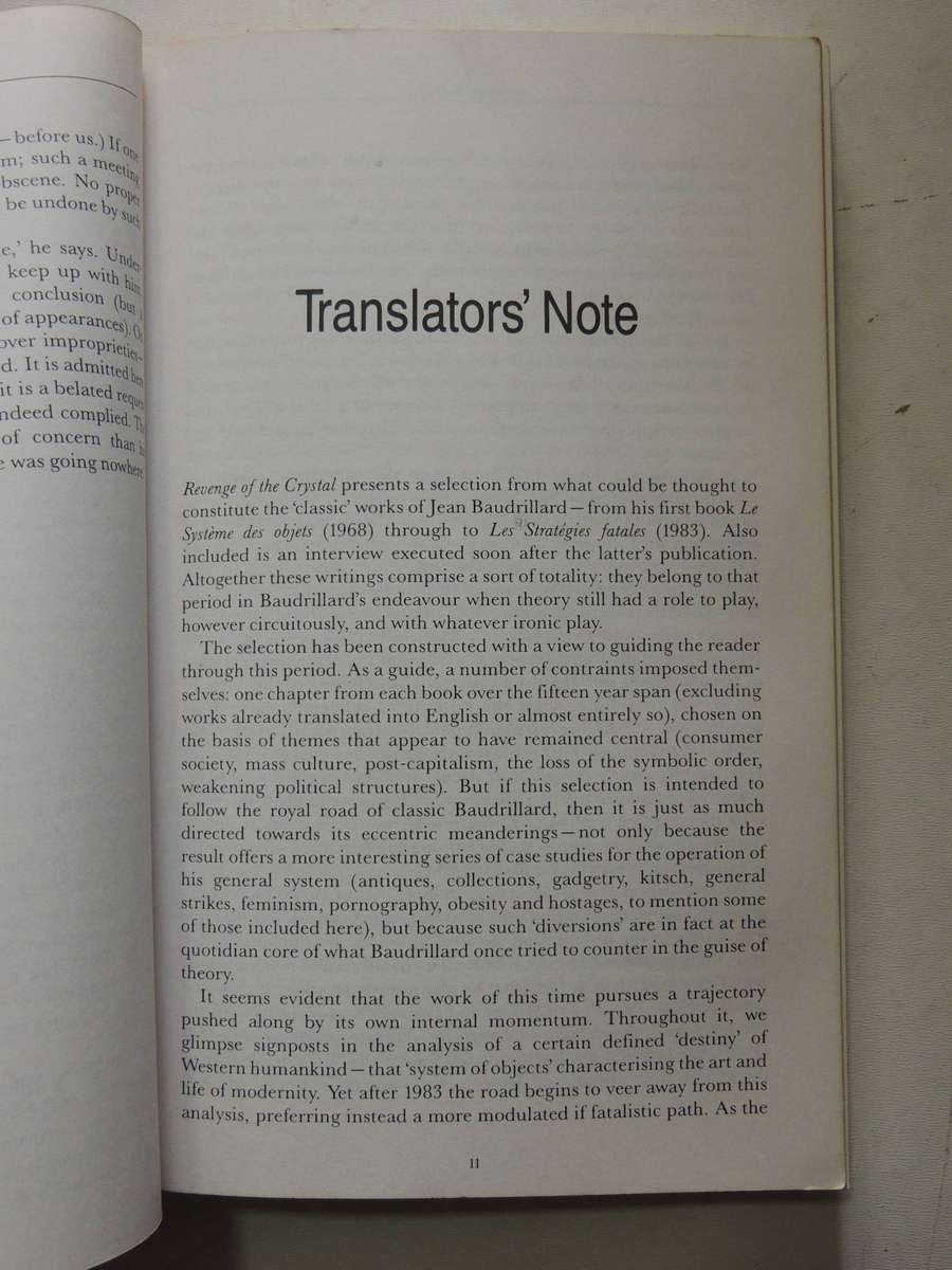 Revenge Of The Crystal: Selected Writings On The Modern Object & Its Destiny, 1968-83Jean Baudrilla