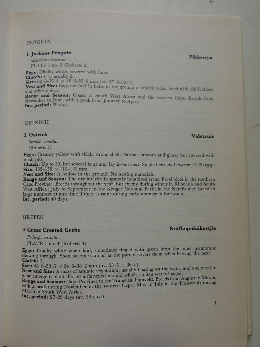 Priest's Eggs of the Southern African Birds - Revised by JM Winterbottom 1971