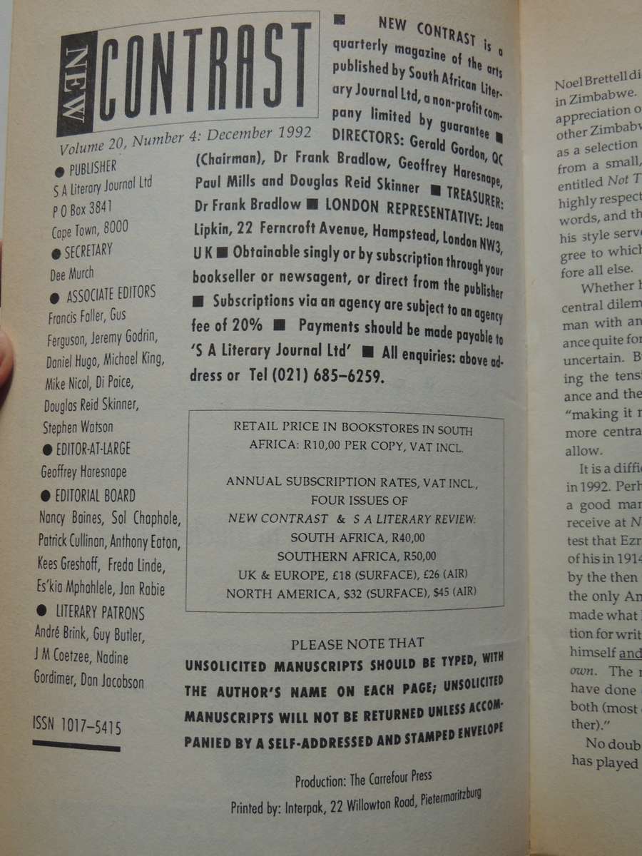 New Contrast 80 South African Literary Journal