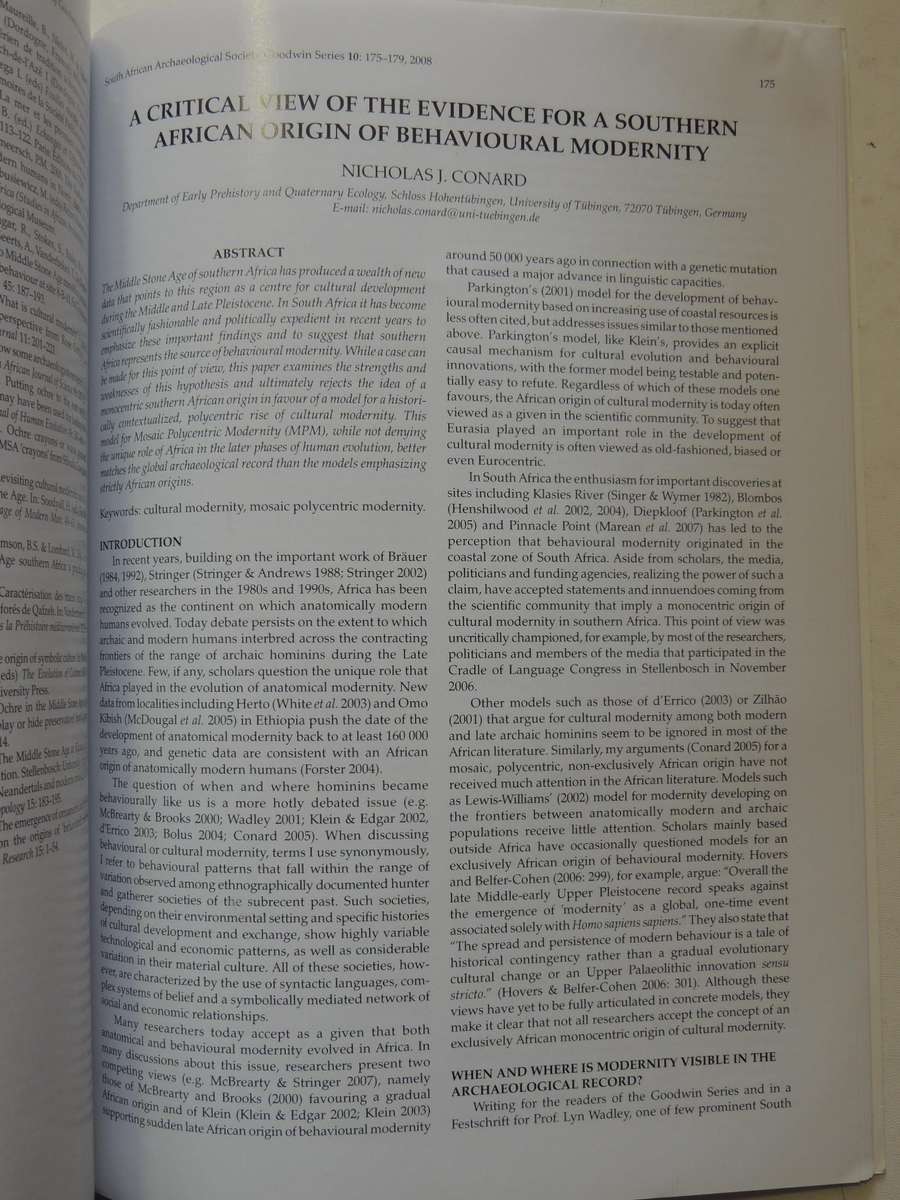 South African Archaeological Society Goodwin Series Volume 10 December 2008: Current Themes In Middl