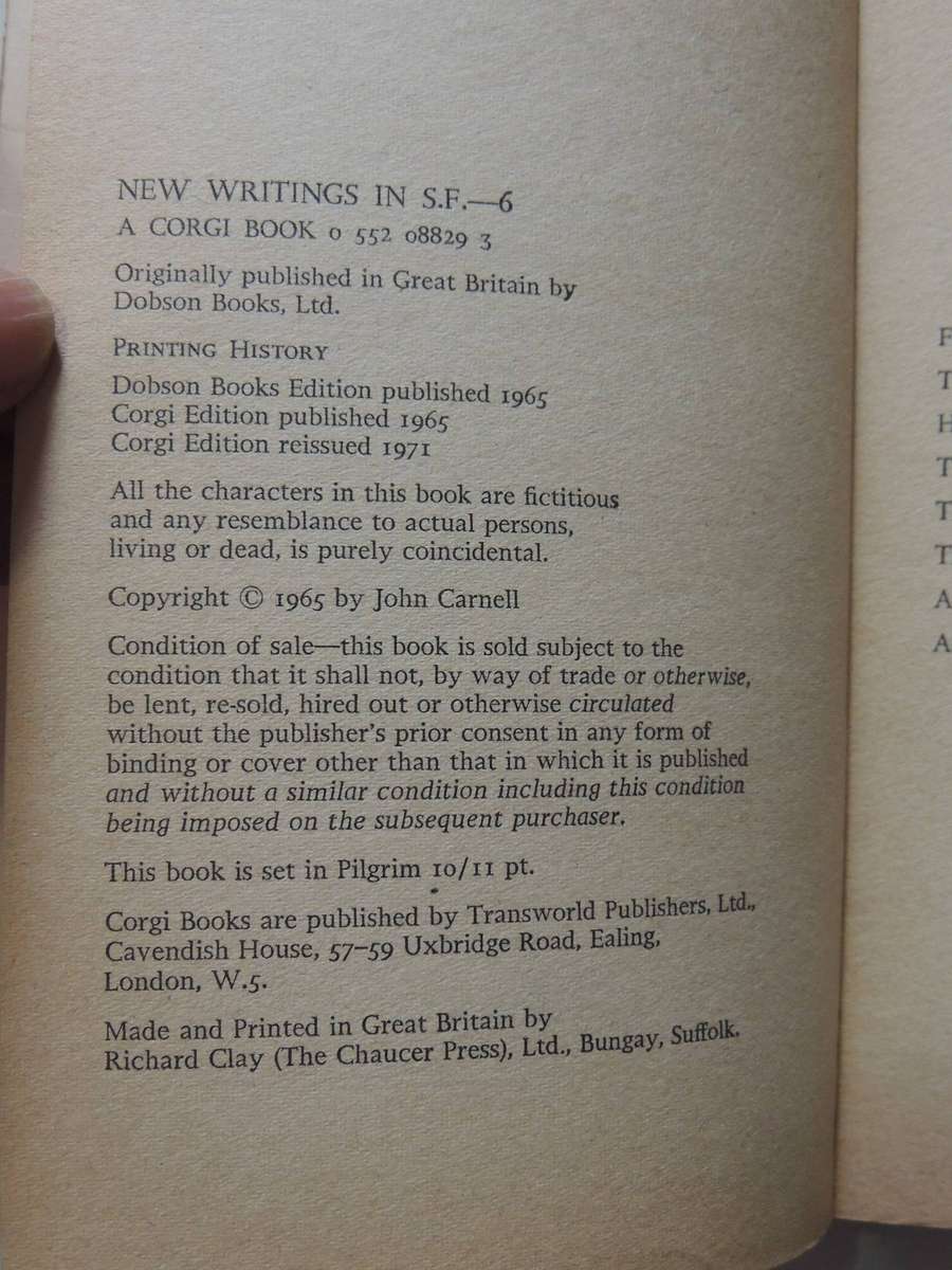 New Writings In SF- 6 (Re-issued 1971) -  ed John Carnell