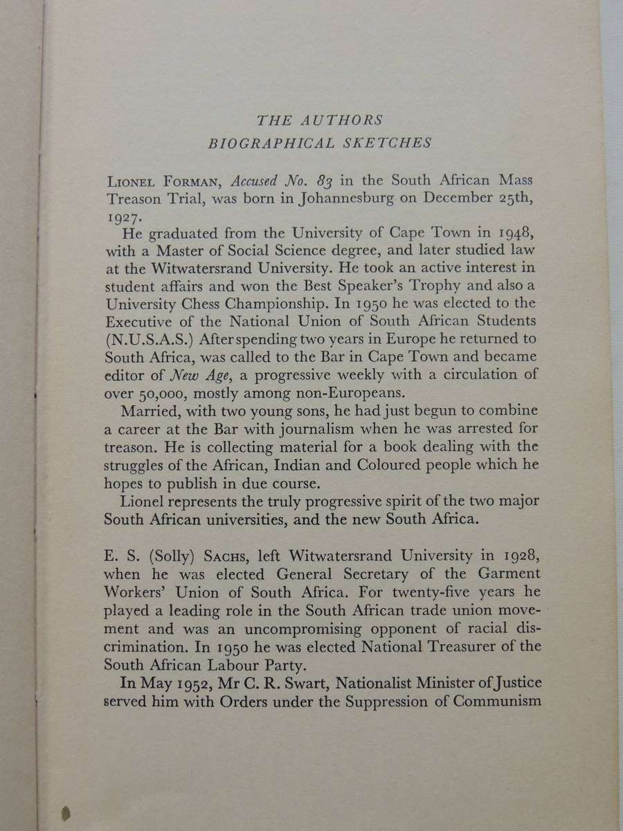 The South African Treason Trial - Lionel Forman & E.S. (Solly) Sachs