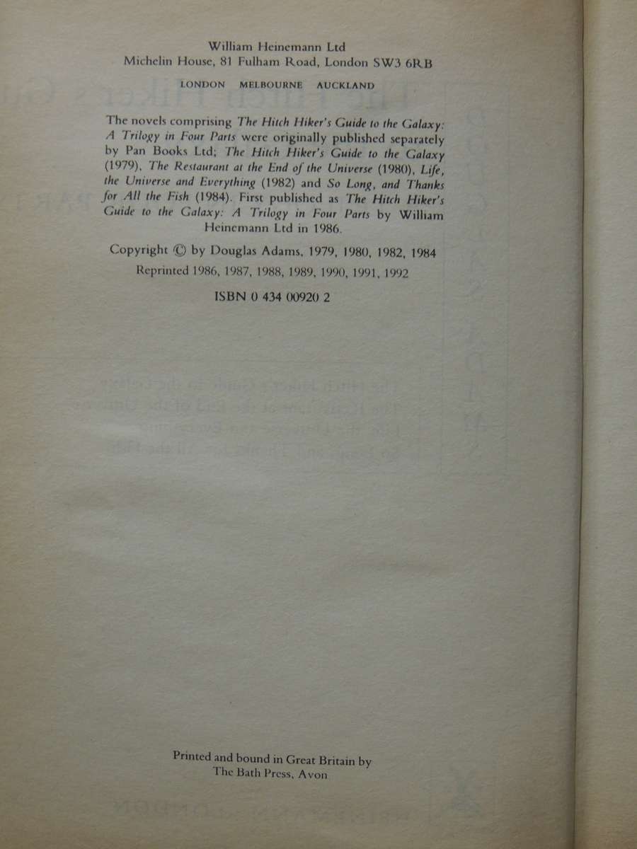 Hitchhiker's Guide nto the Galaxy, A Trilogy in Four Parts - Douglas Adams  1992 HC