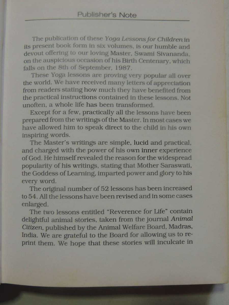 Yoga Lessons For Children 6 VolsSri Swami Sivananda