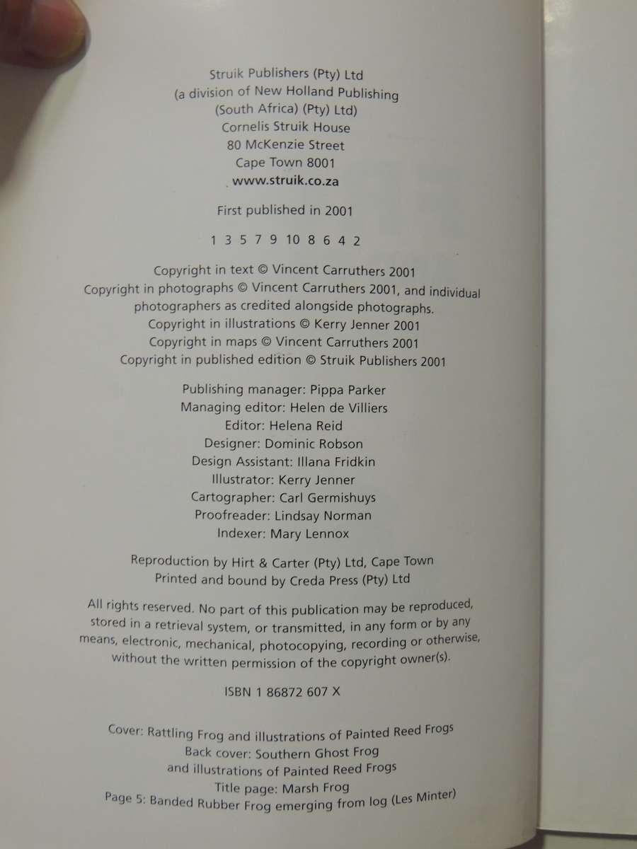 A Guide To The Identification Of TheFrogs Of The Witwatersrand - Vincent Carruthers     NO CD!!