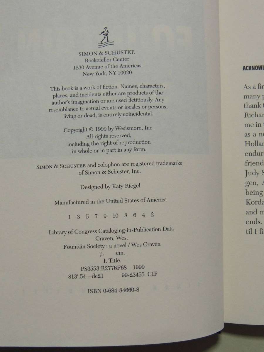 Fountain Society (1st Edition 1999)  -   Wes Craven