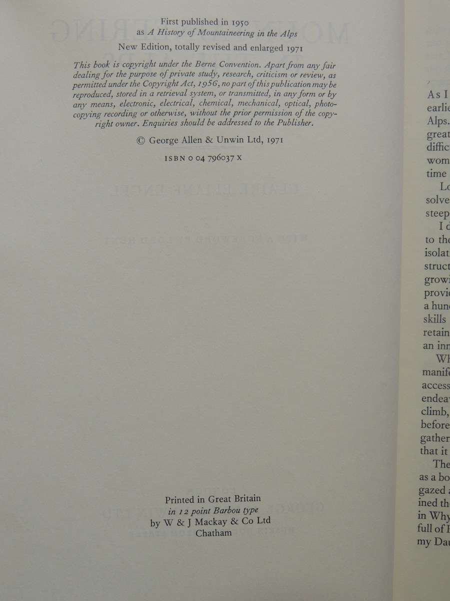Mountaineering In The Alps: An Historical Survey- Claire Eliane Engel