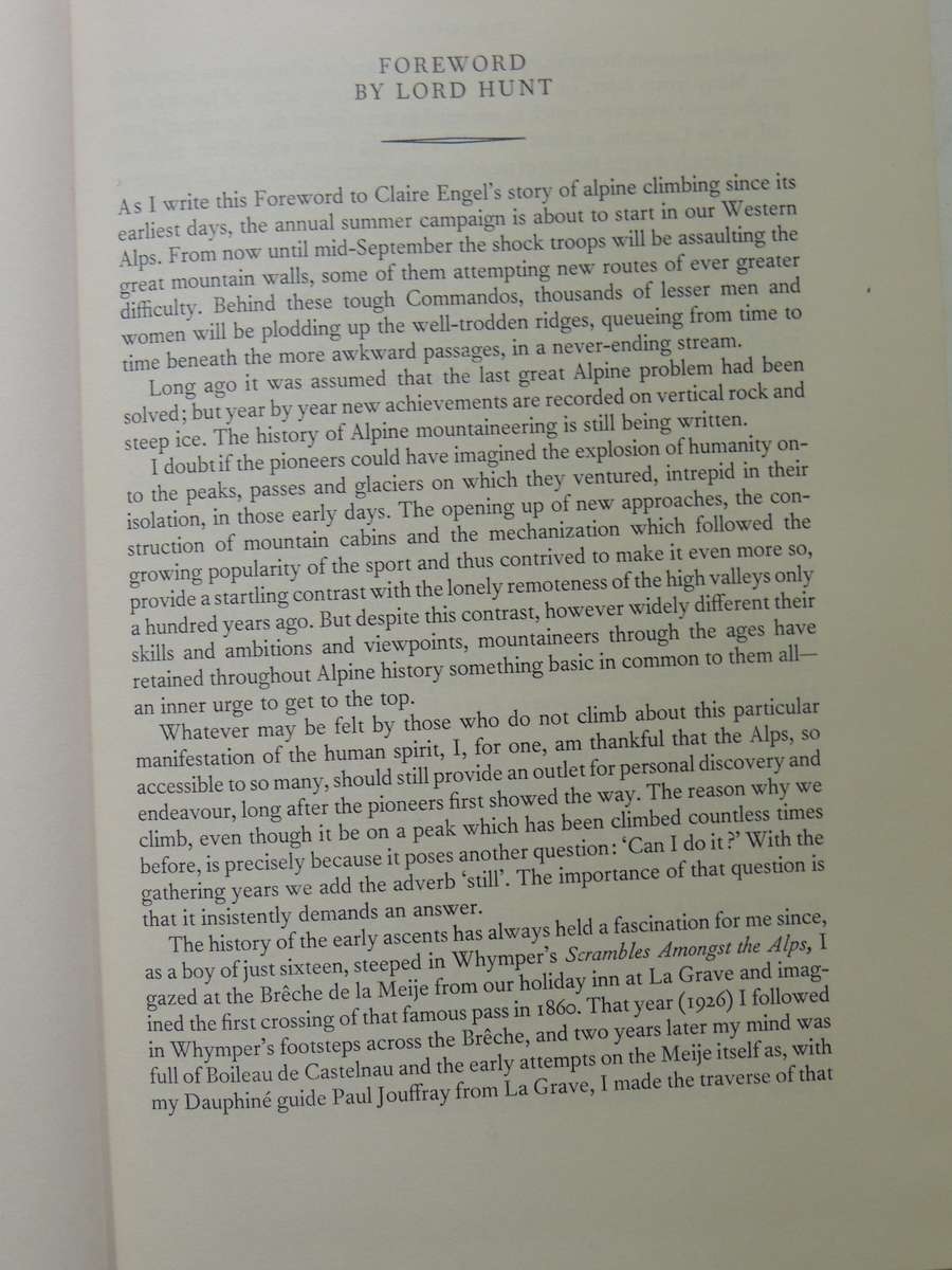 Mountaineering In The Alps: An Historical Survey- Claire Eliane Engel