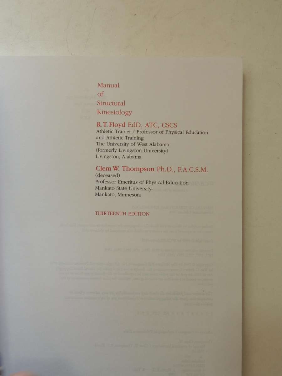 Manual Of Structural Kinesiology - R.T. Floyd & Clem W. Thompson  (Thirteenth Edition)