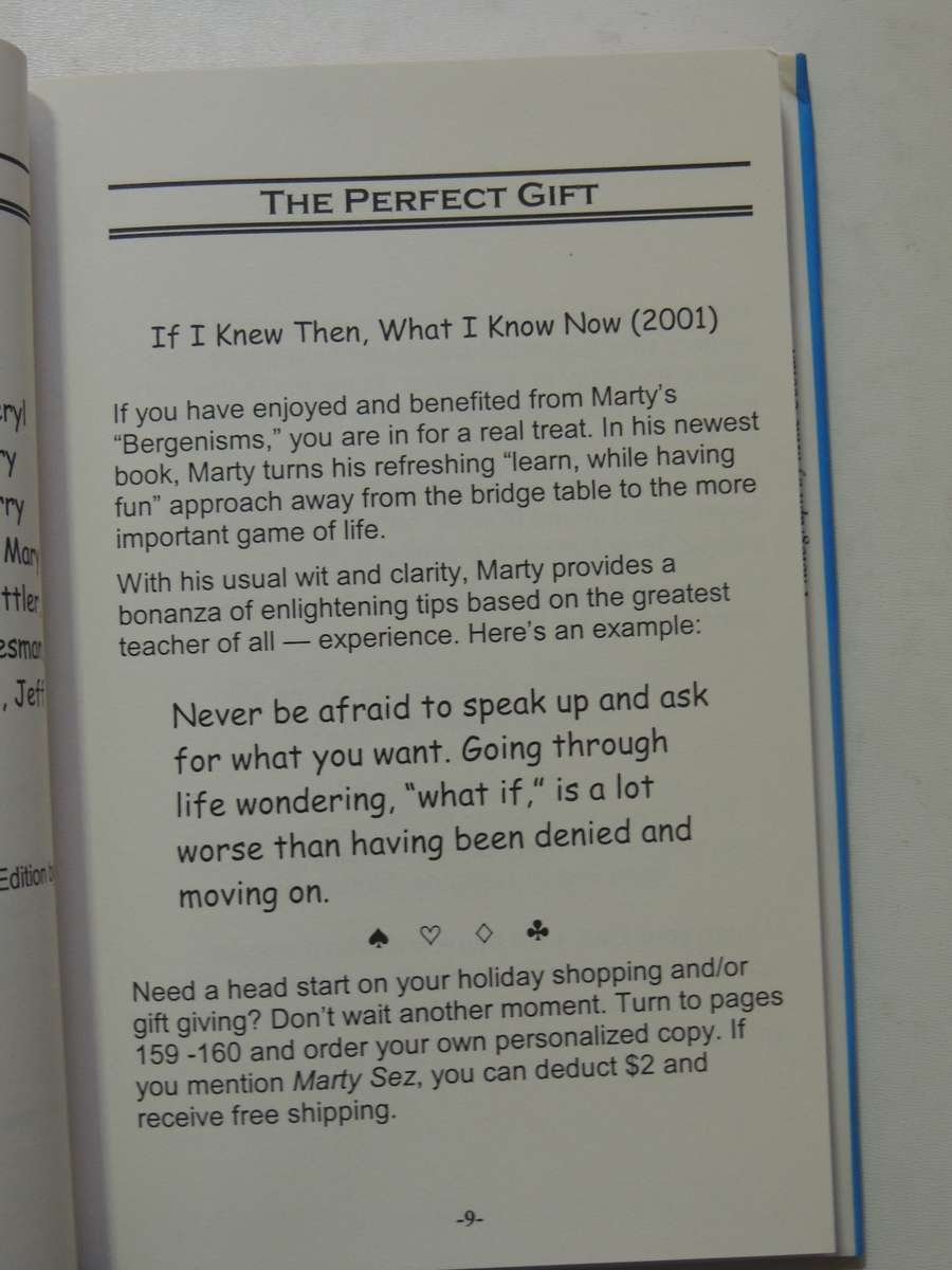 Points Schmoints Series Marty Sez Bergen's Bevy of Bridge Secrets - Marty Bergen Inscribed