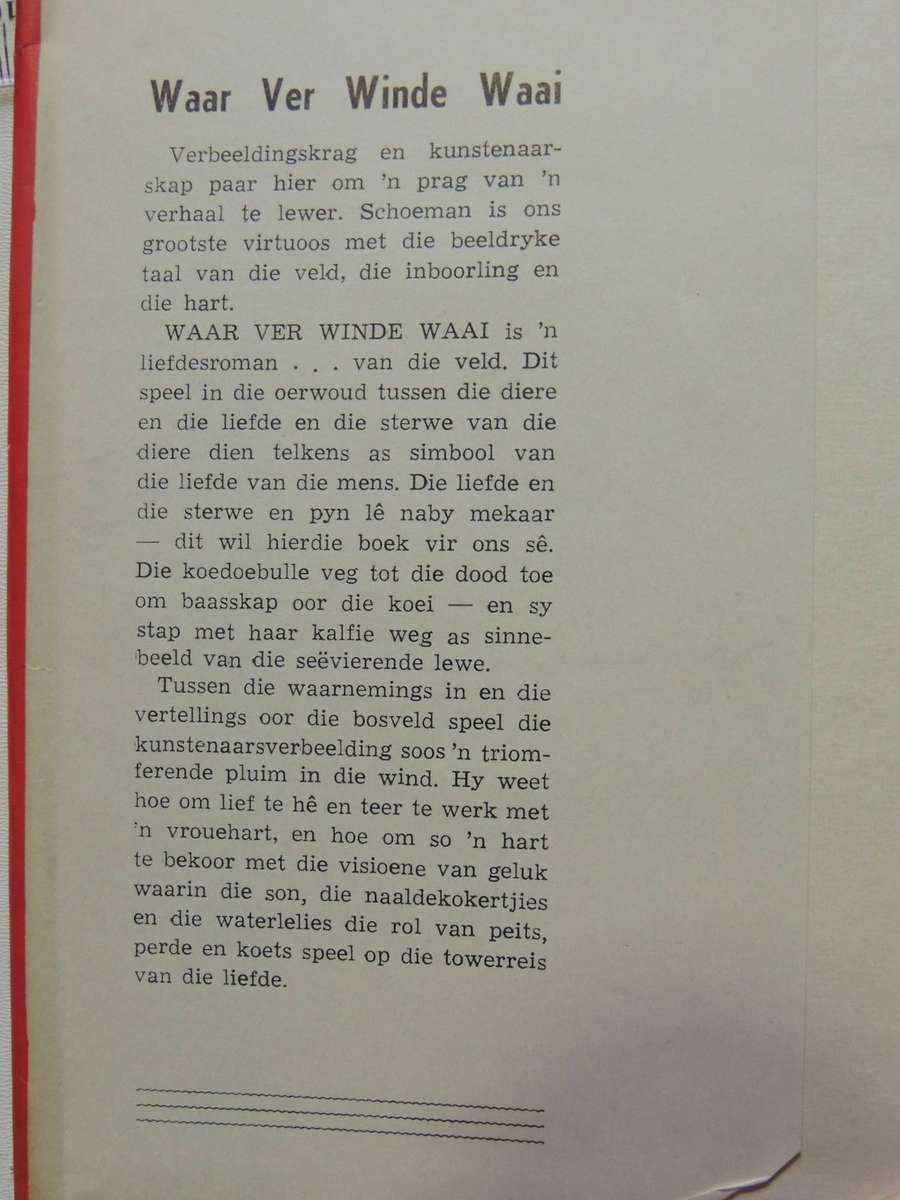 Waar Ver Winde Waai (1st Edition 1957) - P.J. Schoeman