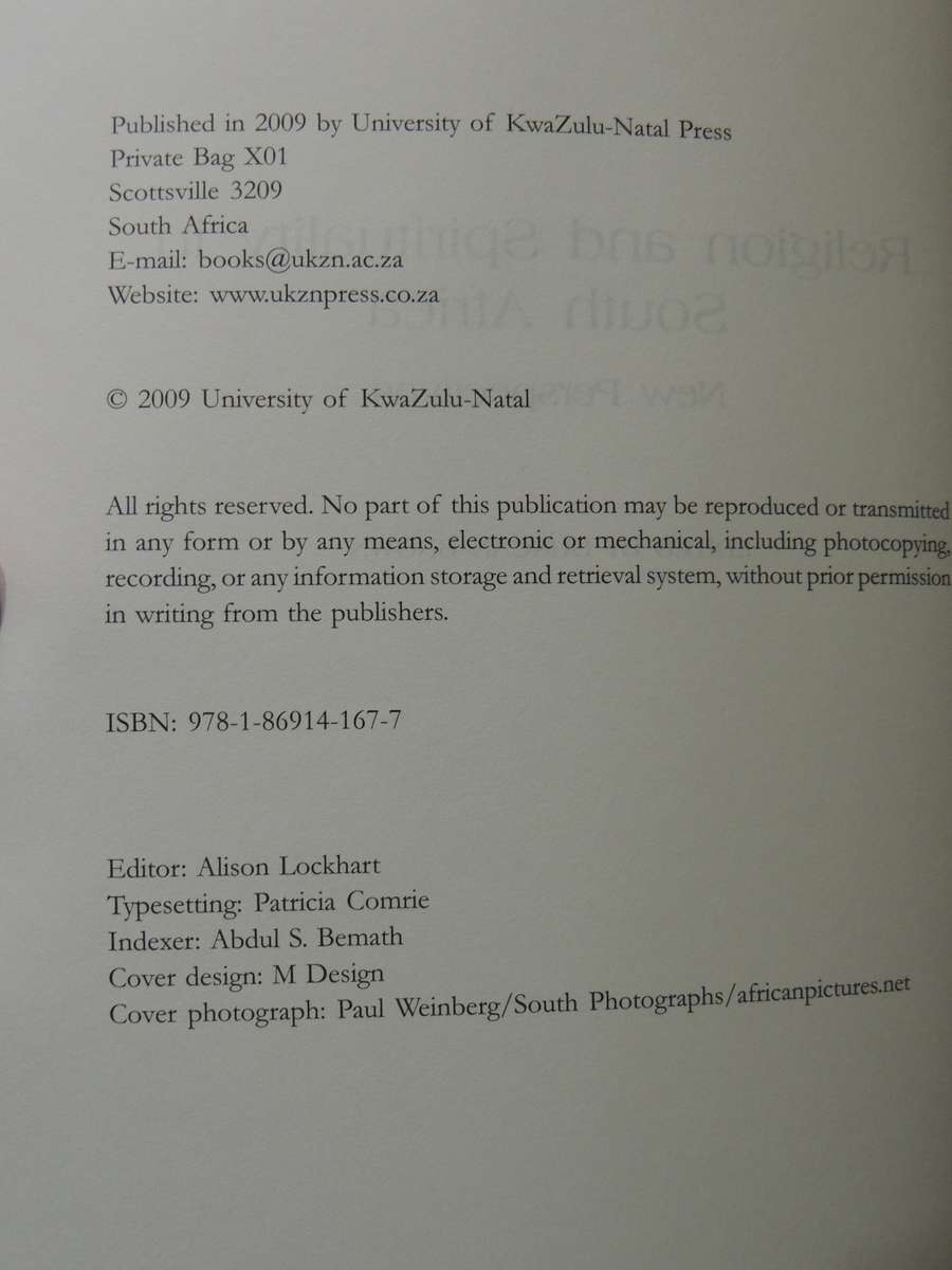 Religion And Spirituality In South Africa: New Perspectives - ed Duncan Brown