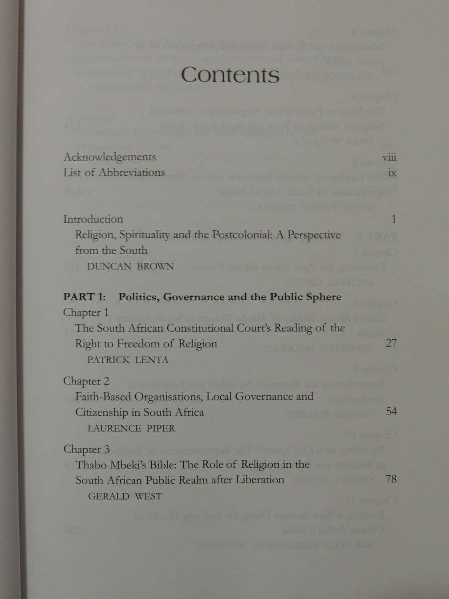 Religion And Spirituality In South Africa: New Perspectives - ed Duncan Brown