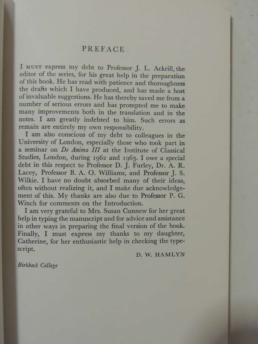 Aristotle's De Anima Books II & III - ed D.W. Hamlyn