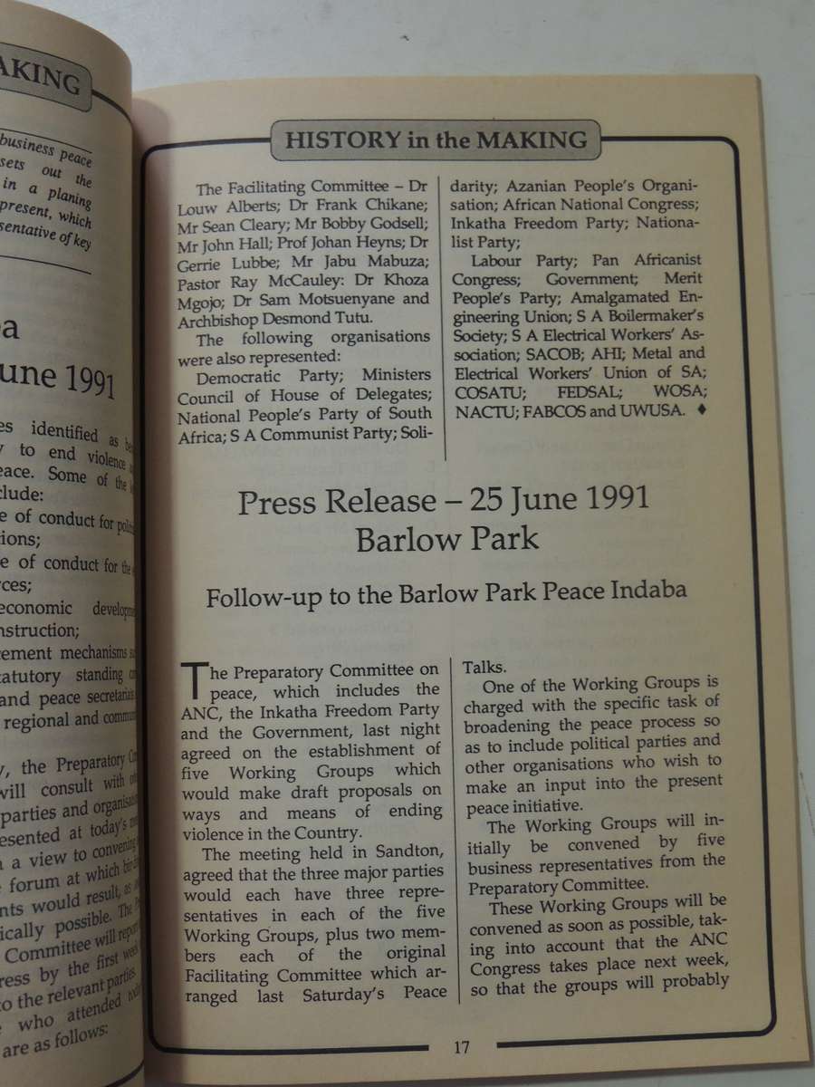 History In The Making: Documents Reflecting A Changing South Africa - July 1991 Vol 1 No 6