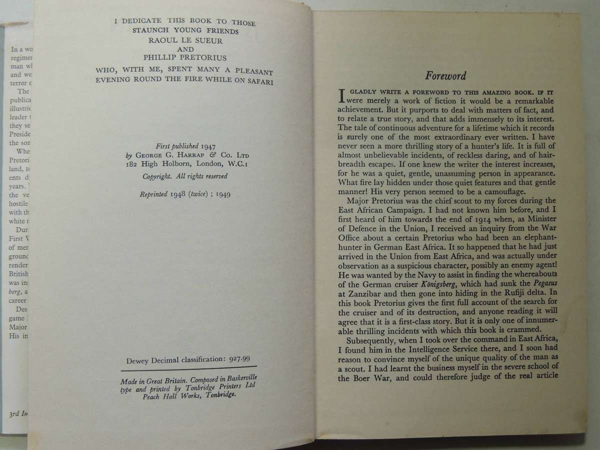 Jungle Man: The Autobiography Of Major P.J. Pretorius  -  3rd Impression 1949