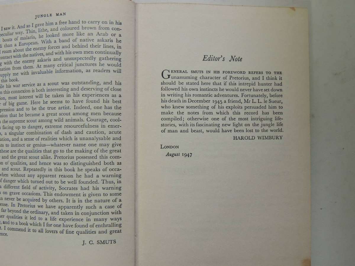 Jungle Man: The Autobiography Of Major P.J. Pretorius  -  3rd Impression 1949