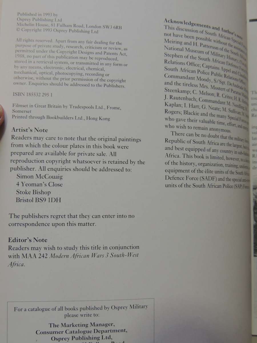 Osprey Elite Series: South African Special Forces  Robert Pitta, Jeff Fannell & Simon McCouaig