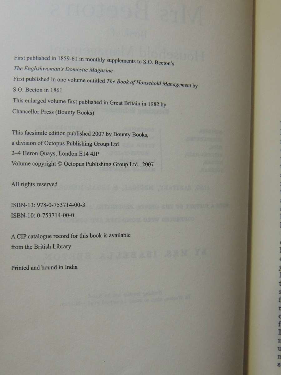 Mrs Beeton's Book Of Household Management: An Illustrated Facsimile Of The First Edition Isabella Be