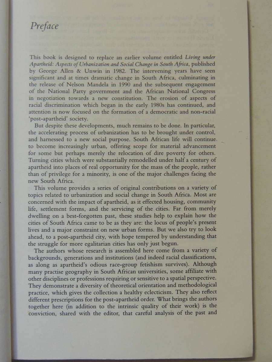 The Apartheid City And Beyond: Urbanization And Social Change In South Africa - ed David M. Smith