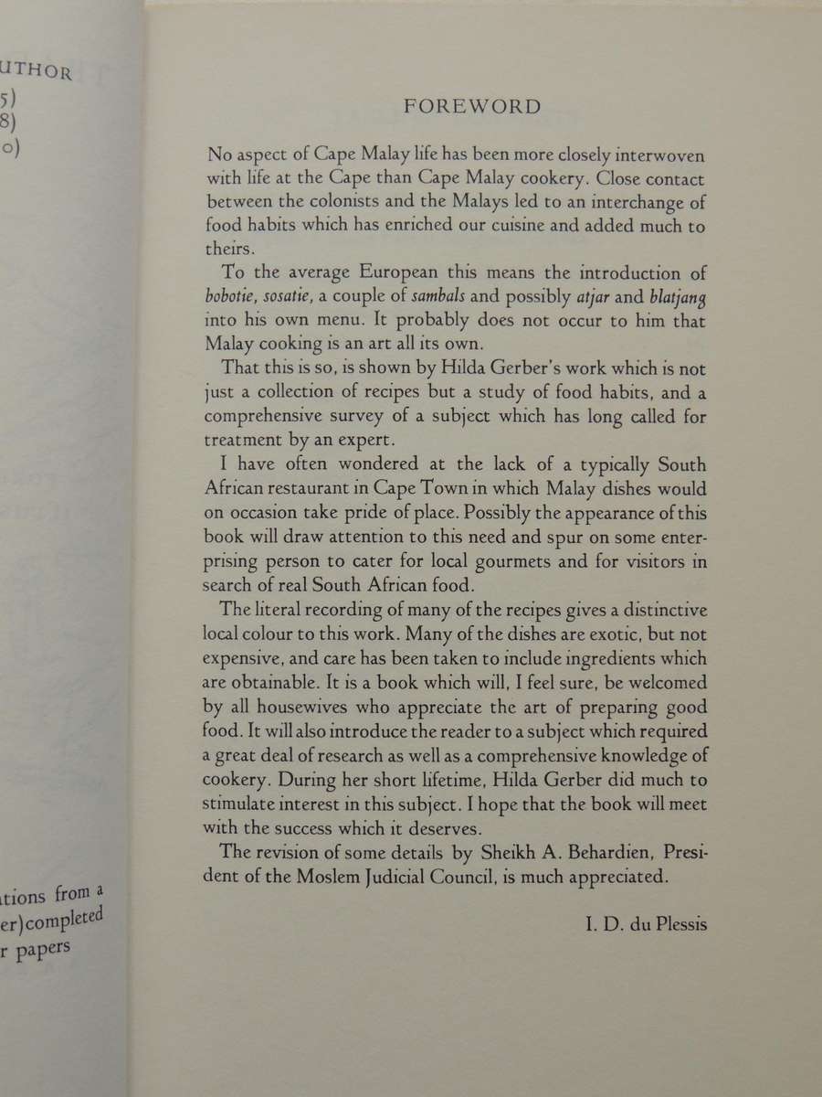 Traditional Cookery Of The Cape Malays - Hilda Gerber  1987