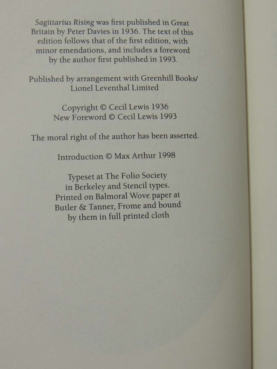 Sagittarius Rising - Cecil Lewis     The Folio Society, 1998