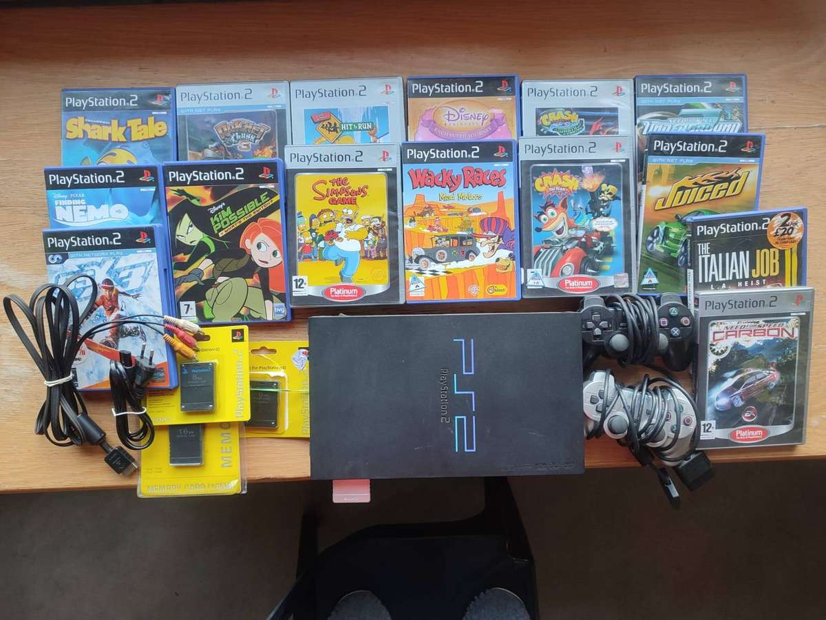 PlayStation 2 Bundle with 2 controllers & 15 games & 3 memory cards