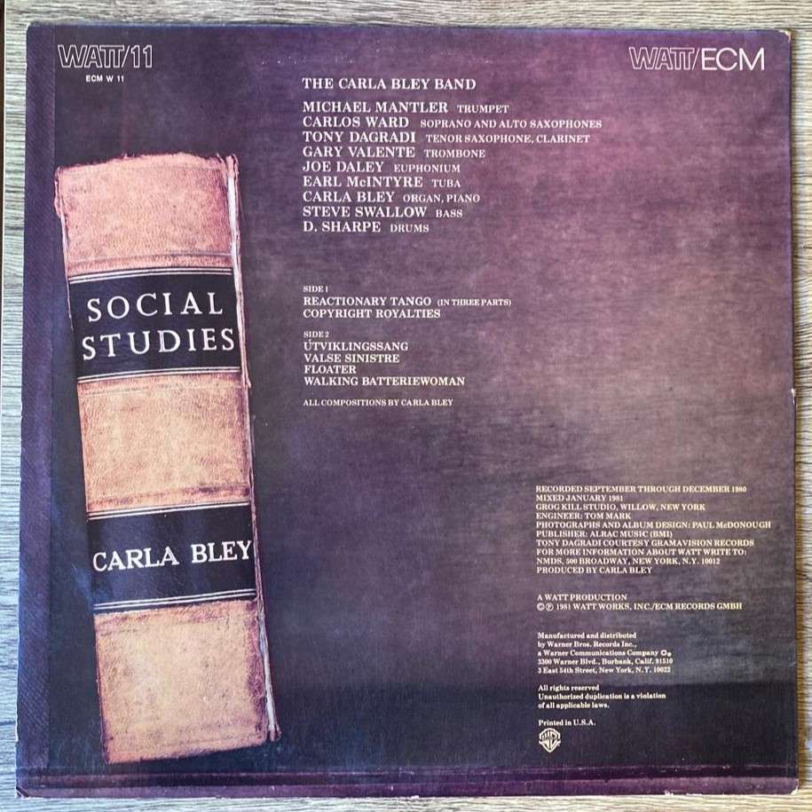 Carla Bley - Social Studies LP/Album (1981 US import) VG+/VG+