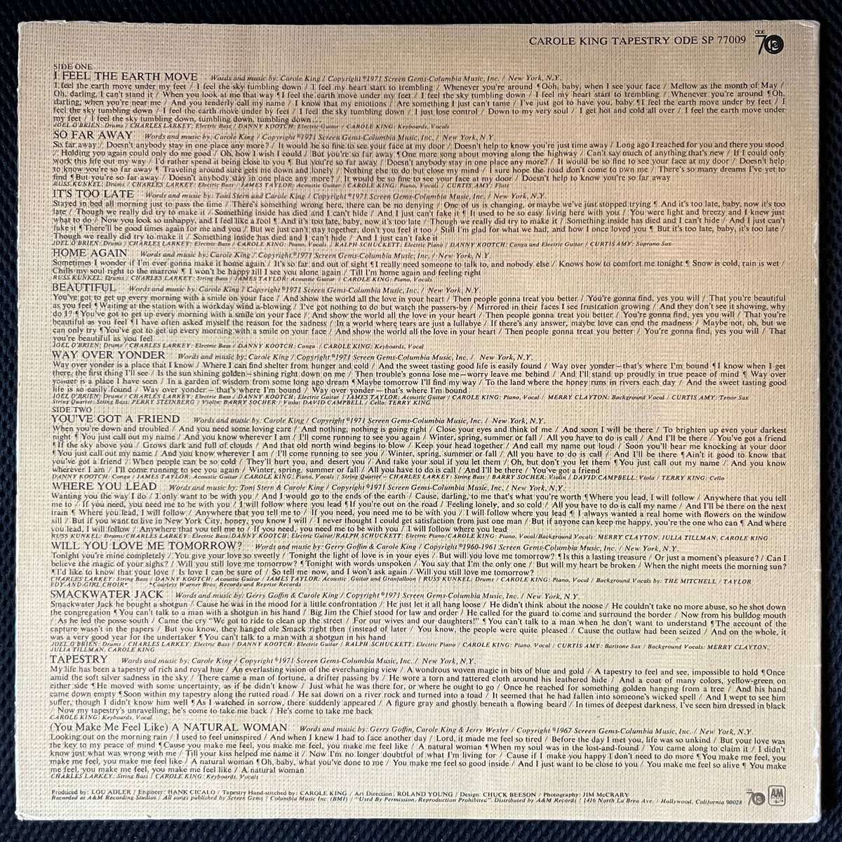 Carole King - Tapestry LP/Album (1971 US import) VG+/VG+