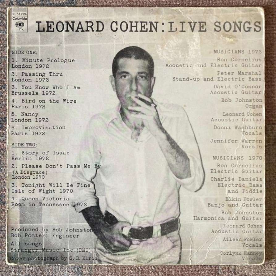 Leonard Cohen - Live Songs LP/Album (1973 US import) VG-/VG-