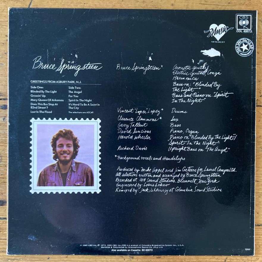 Bruce Springsteen - Greetings From Asbury Park, N.J. LP/Album (1985 SA reissue) G+/VG