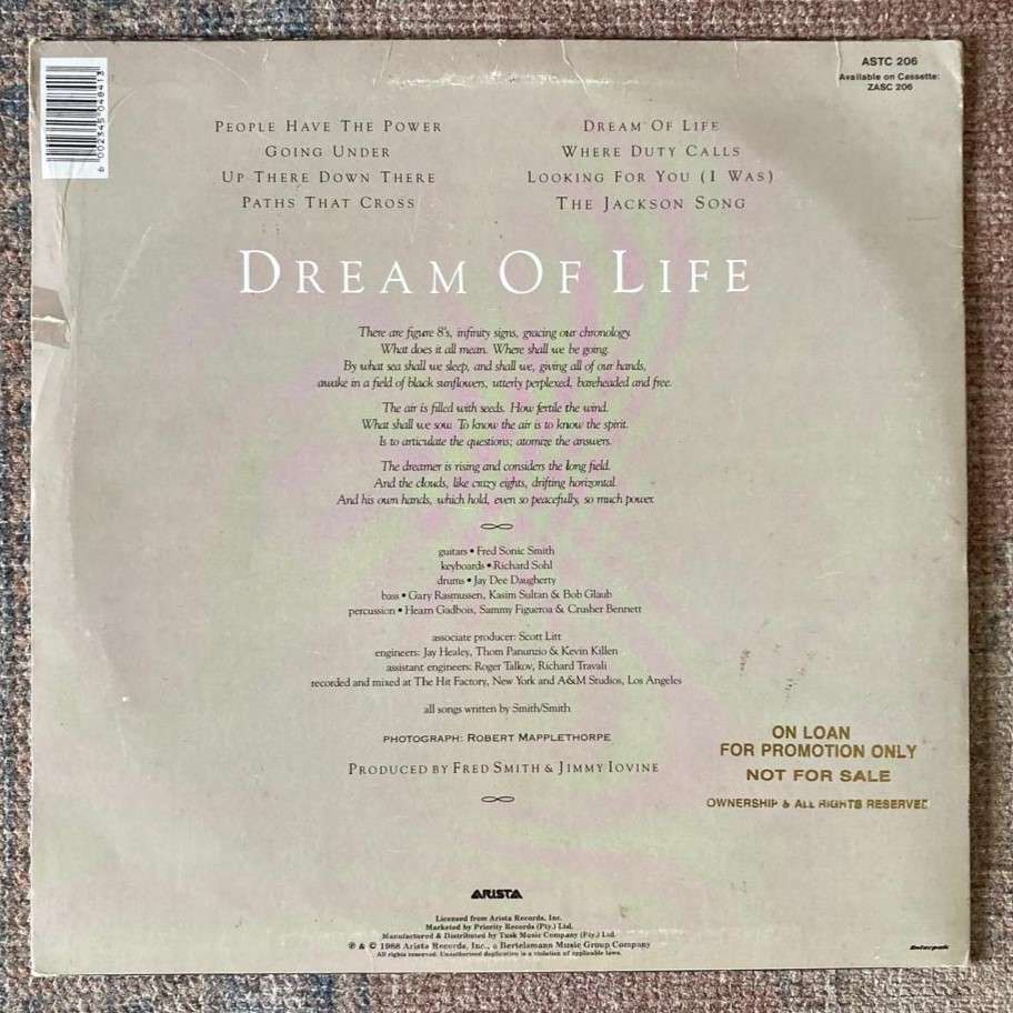 Patti Smith - Dream Of Life LP/Album (1988 SA press) G+/VG