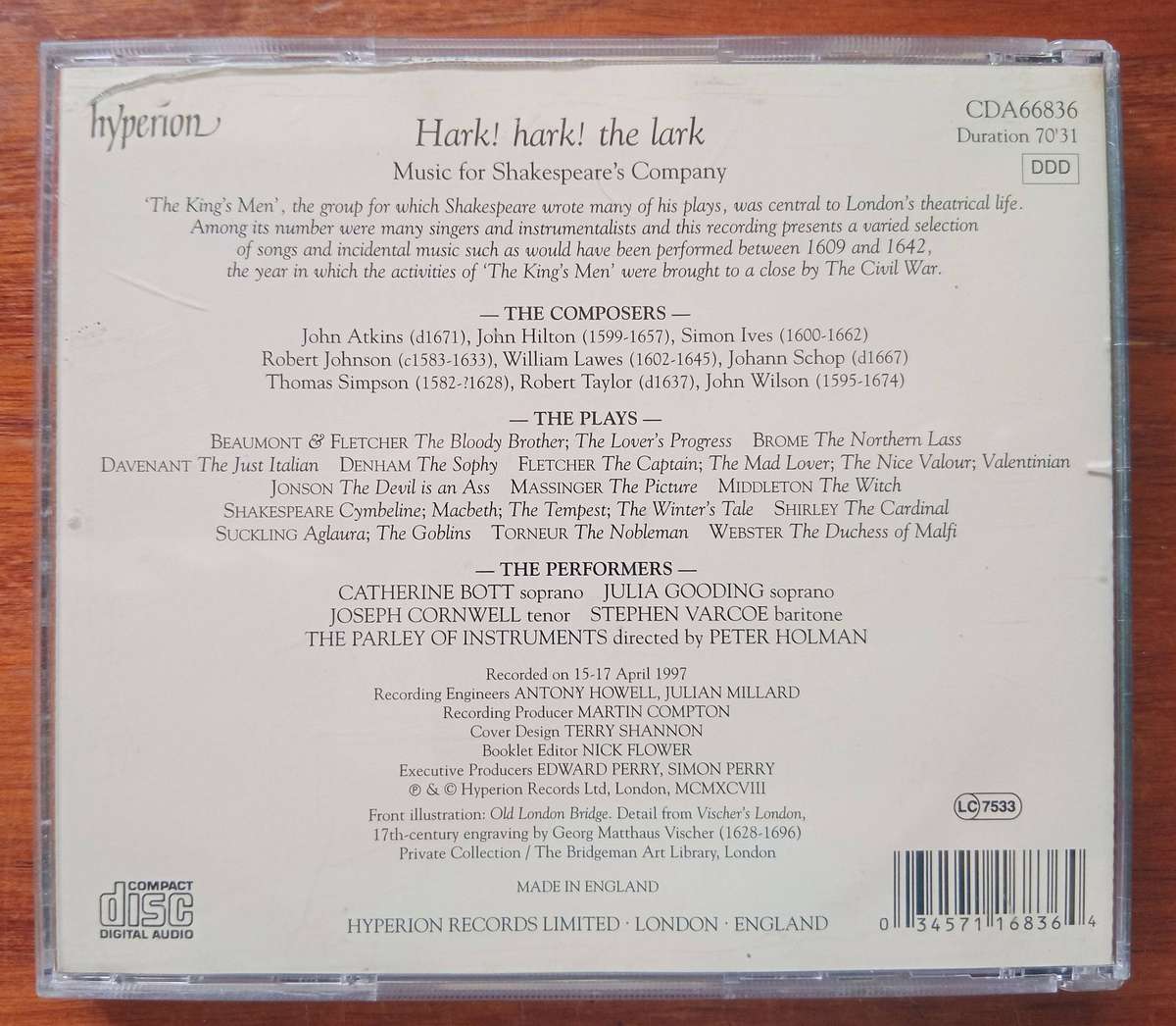 Hark, Hark the Lark! Music for Shakespeare's Company
