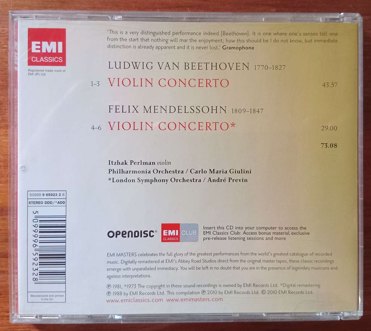 Beethoven & Mendelssohn: Violin Concertos (Perlman)